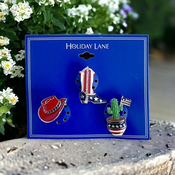 MACY'S HOLIDAY LANE 3 Pc Patriotic Pin Set - Picture 1 of 3